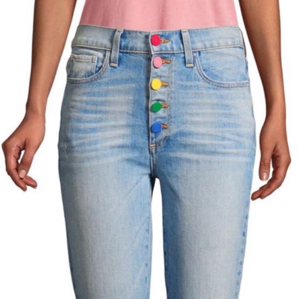 Alice and Olivia rainbow button light wash jeans